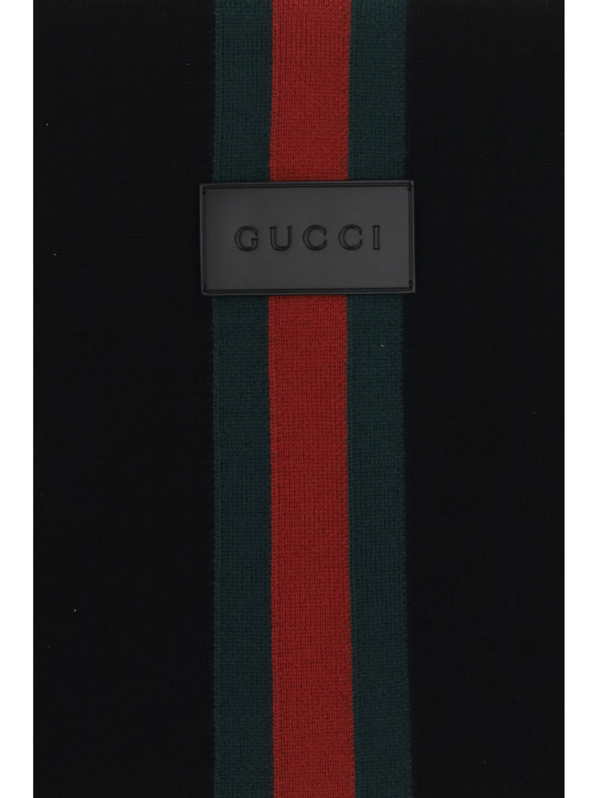 Gucci Wool Scarf with Web Stripe - Black/Dark Green