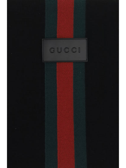 Gucci Wool Scarf with Web Stripe - Black/Dark Green
