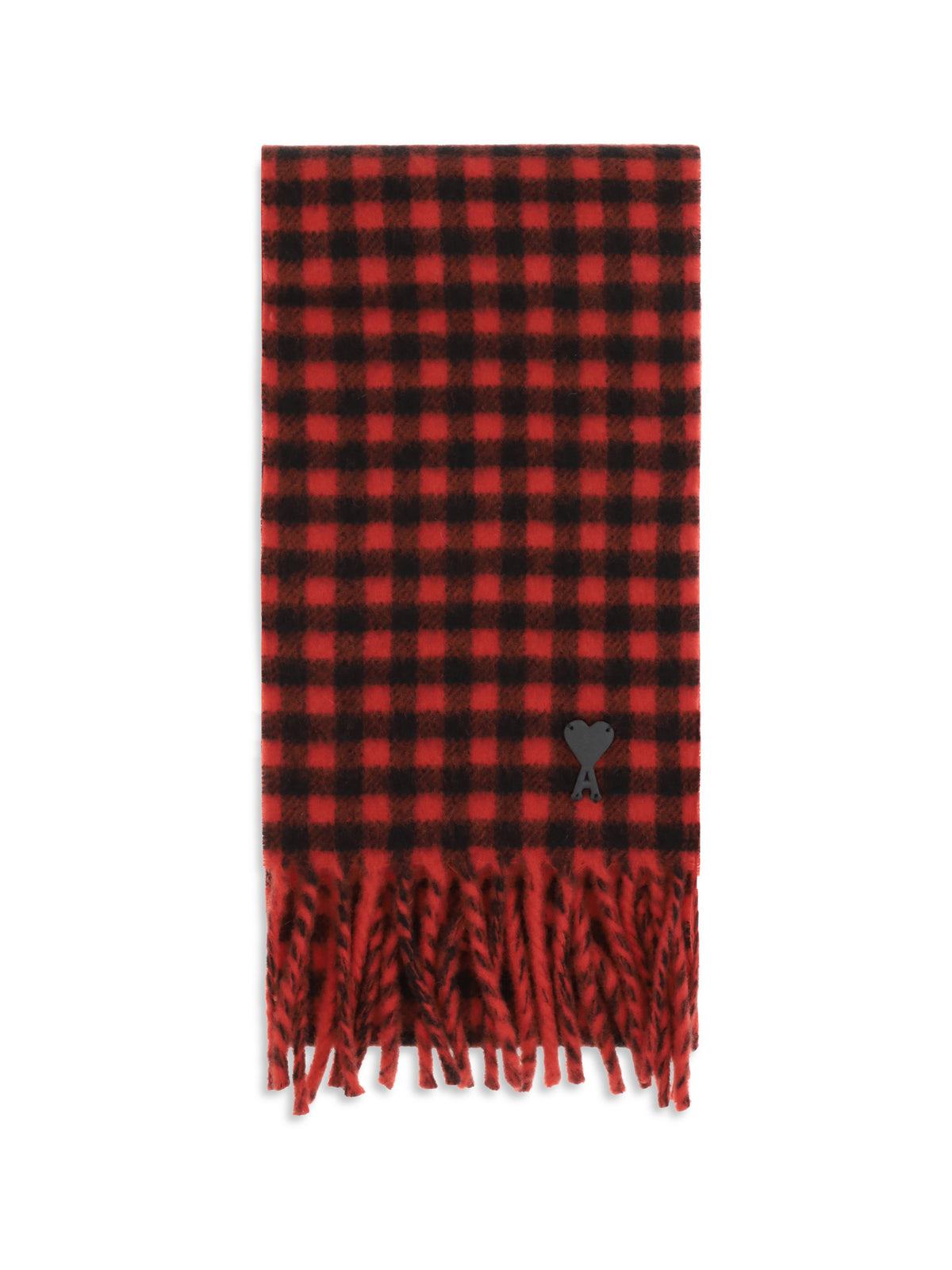 Ami Paris Ami de Coeur checked wool Scarf - Rouge Rubis/ Noir