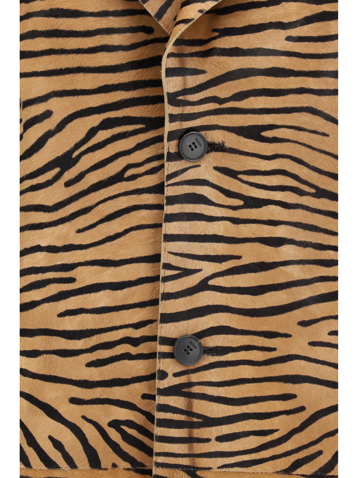 Fendi Tiger print pony effect Leather Coat - Natural