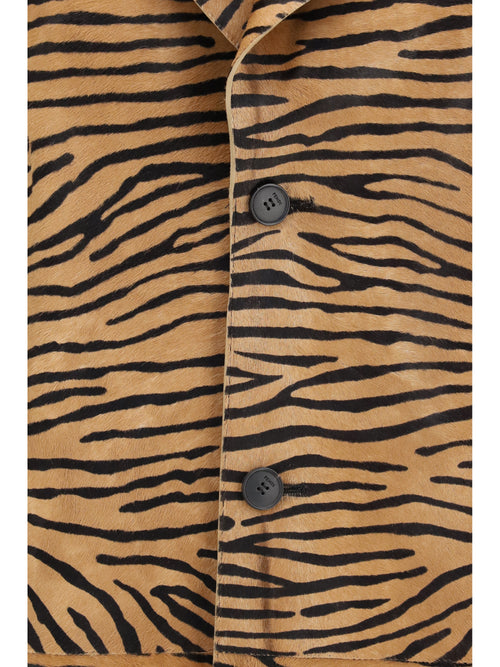 Fendi Tiger print pony effect Leather Coat - Natural
