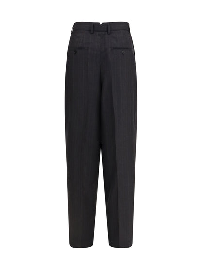 Ami Paris Wide-leg tailored Pants - Gris Charcoal/Marron Choco