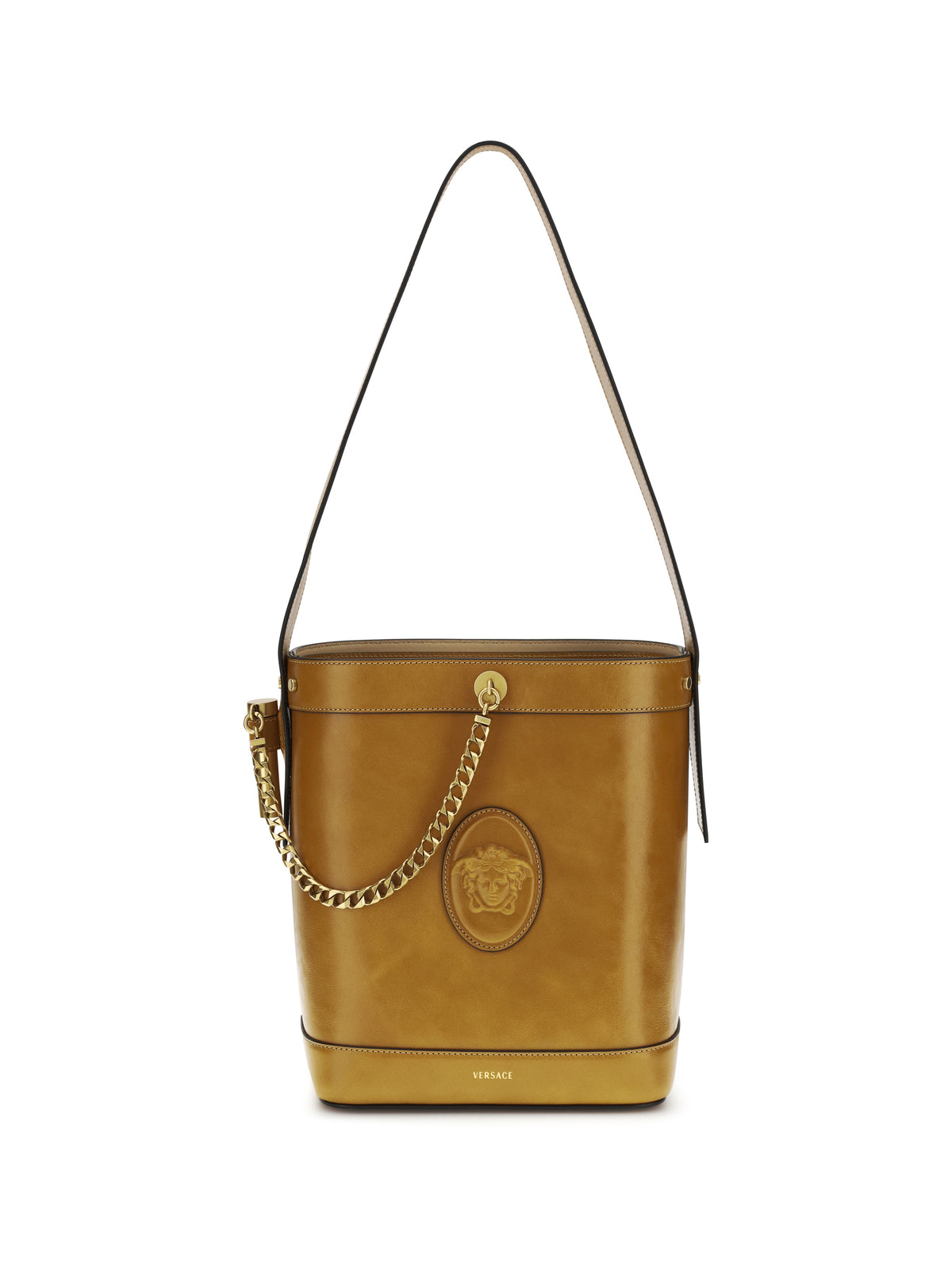 Versace Small leather Pivot Bucket Bag - Natural/Gold '82