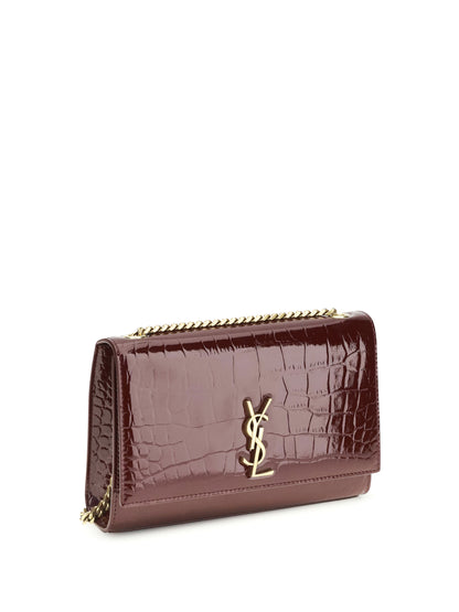 SAINT LAURENT Small Kate Shoulder Bag crocodile-embossed patent leather