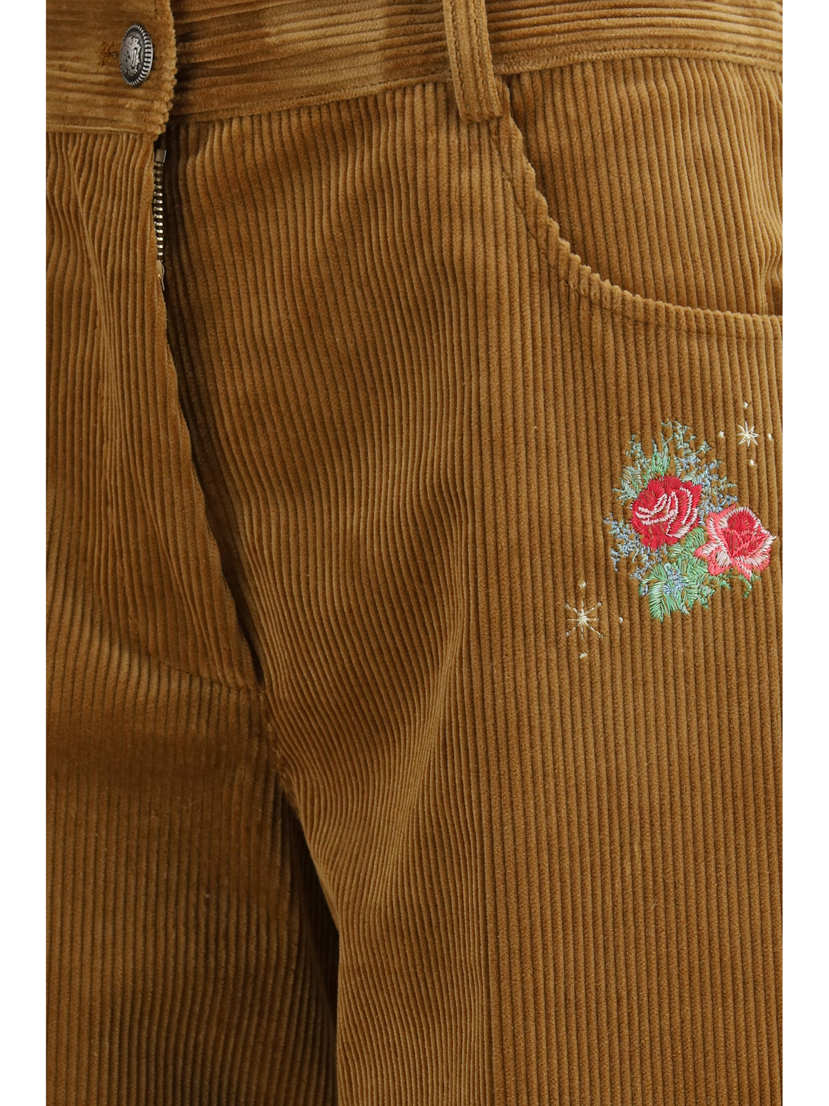 Forte_forte Velvet Pants with embroidered bouquets - Camel