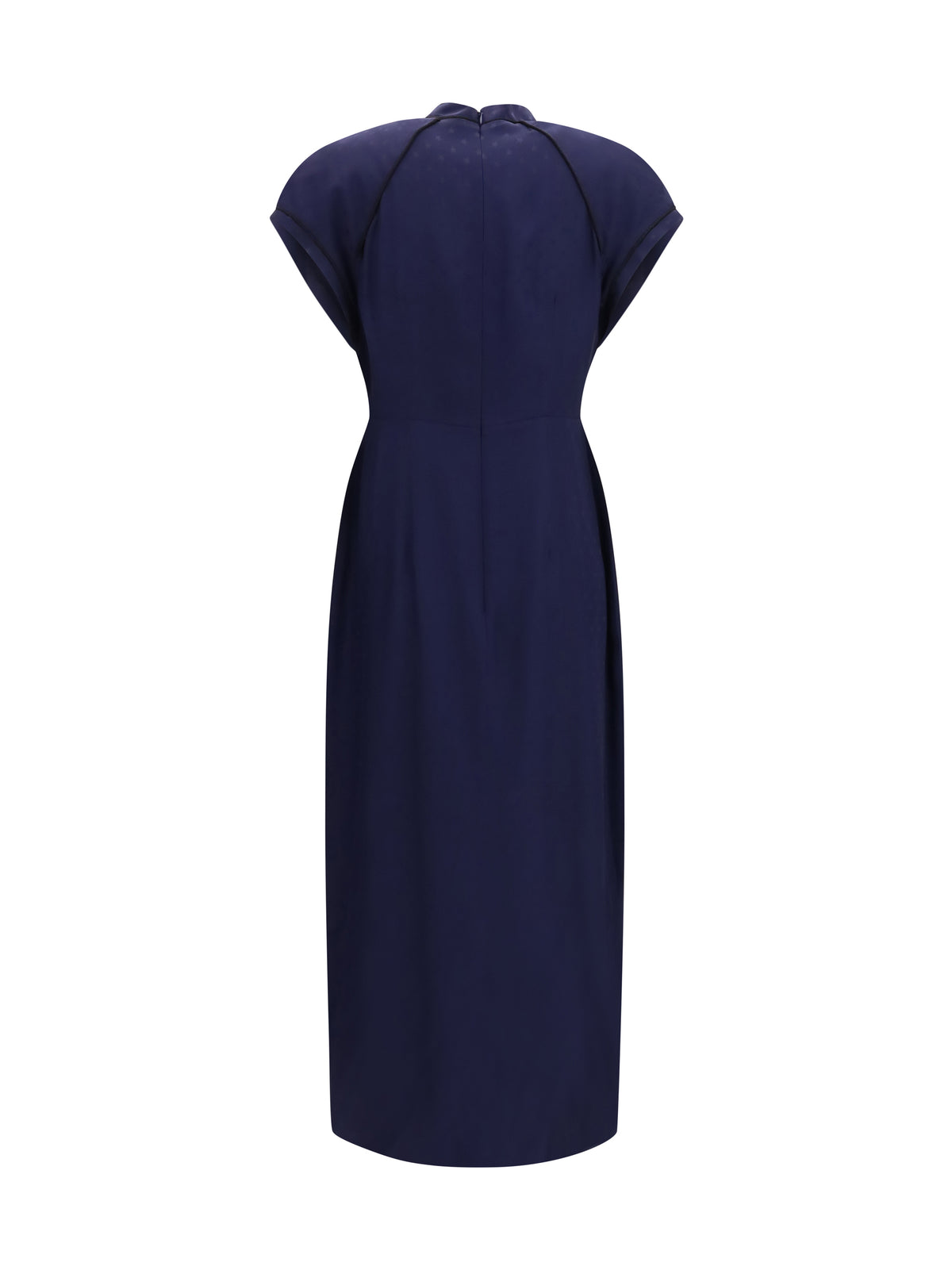 Alessandra Rich Silk midi Dress with buttons and contrast piping - Navy Blue