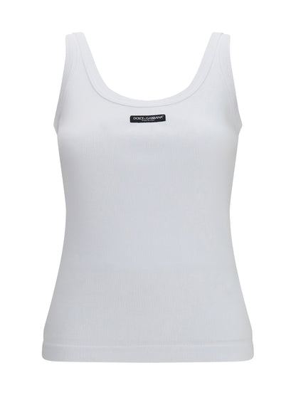 Dolce & Gabbana Ribbed Logo Tank Top - White Ottico