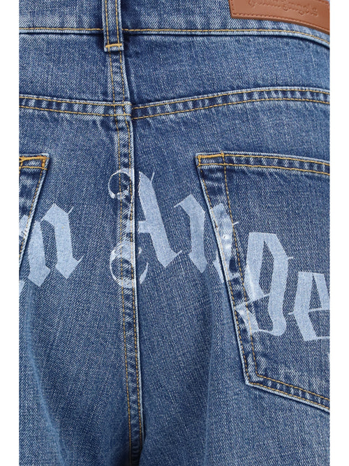 Palm Angels Wide-leg Jeans with back logo - Medium Blue
