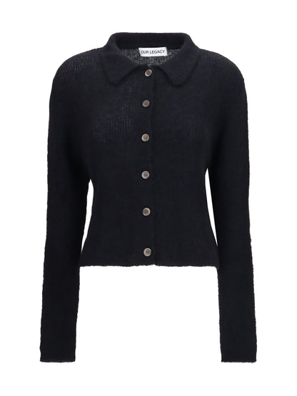 Our Legacy Mazzy Polo Sweater in alpaca blend - Black Fuzzy