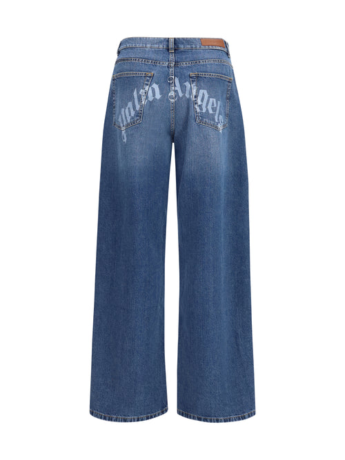 Palm Angels Wide-leg Jeans with back logo - Medium Blue