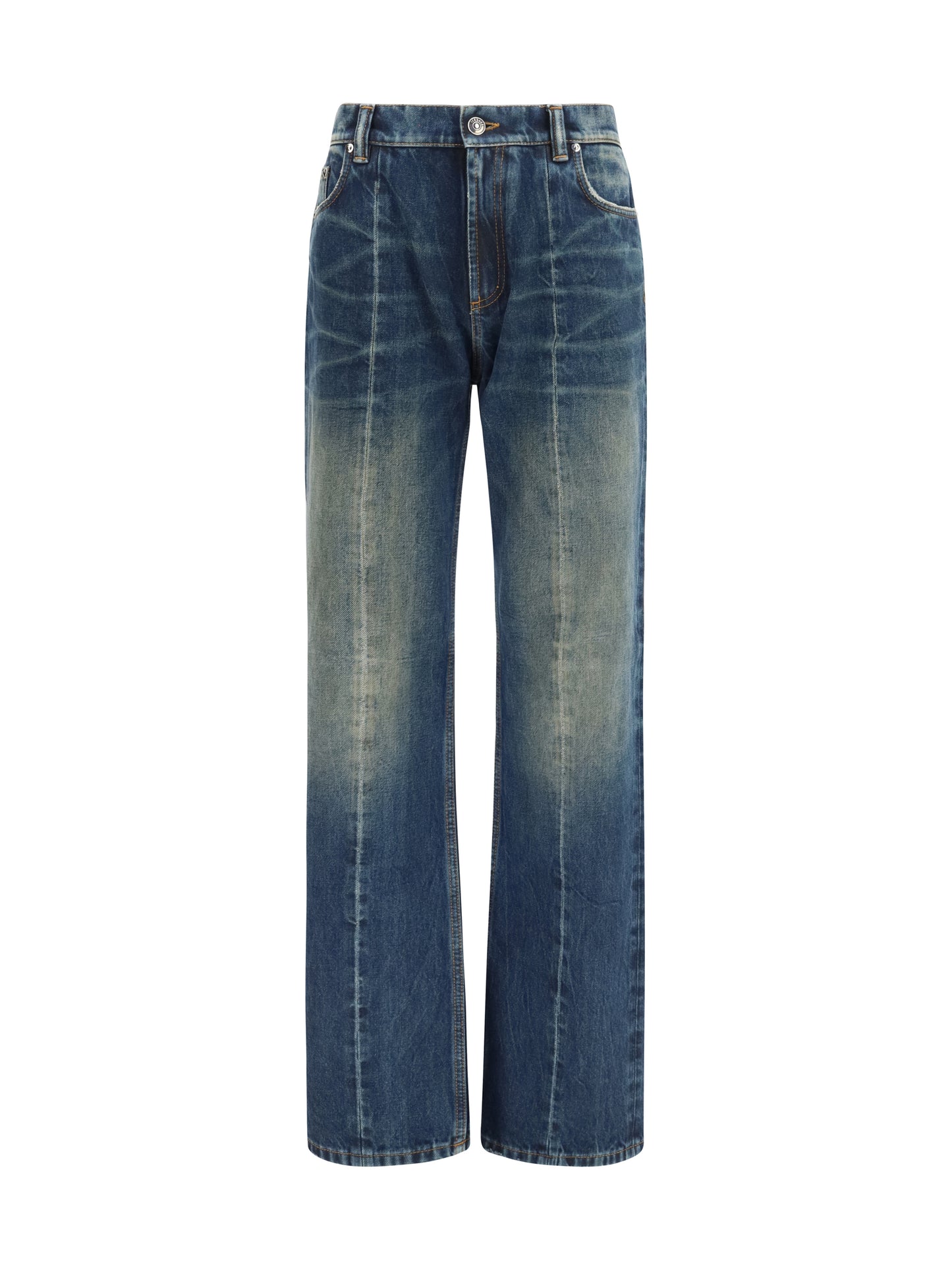 VERSACE Distressed straight-leg cotton denim Jeans
