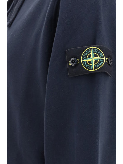 Stone Island Cotton Hoodie with zip and Compass logo - Navy Blue