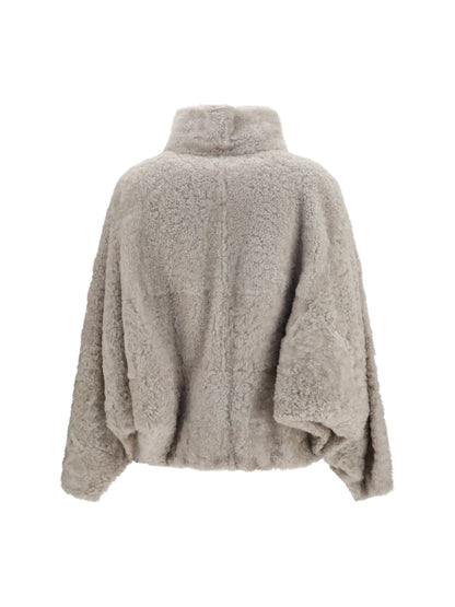 Brunello Cucinelli High-neck shearling Jacket - Stone
