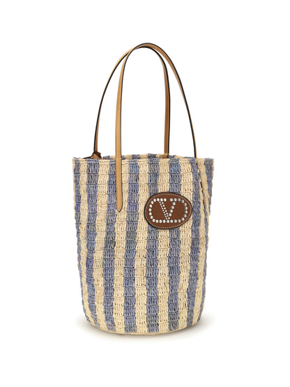 VALENTINO GARAVANI Striped raffia Bucket Bag