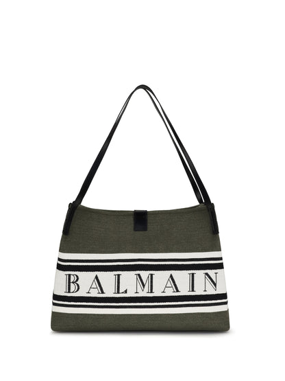 BALMAIN Medium canvas and leather Release Tote