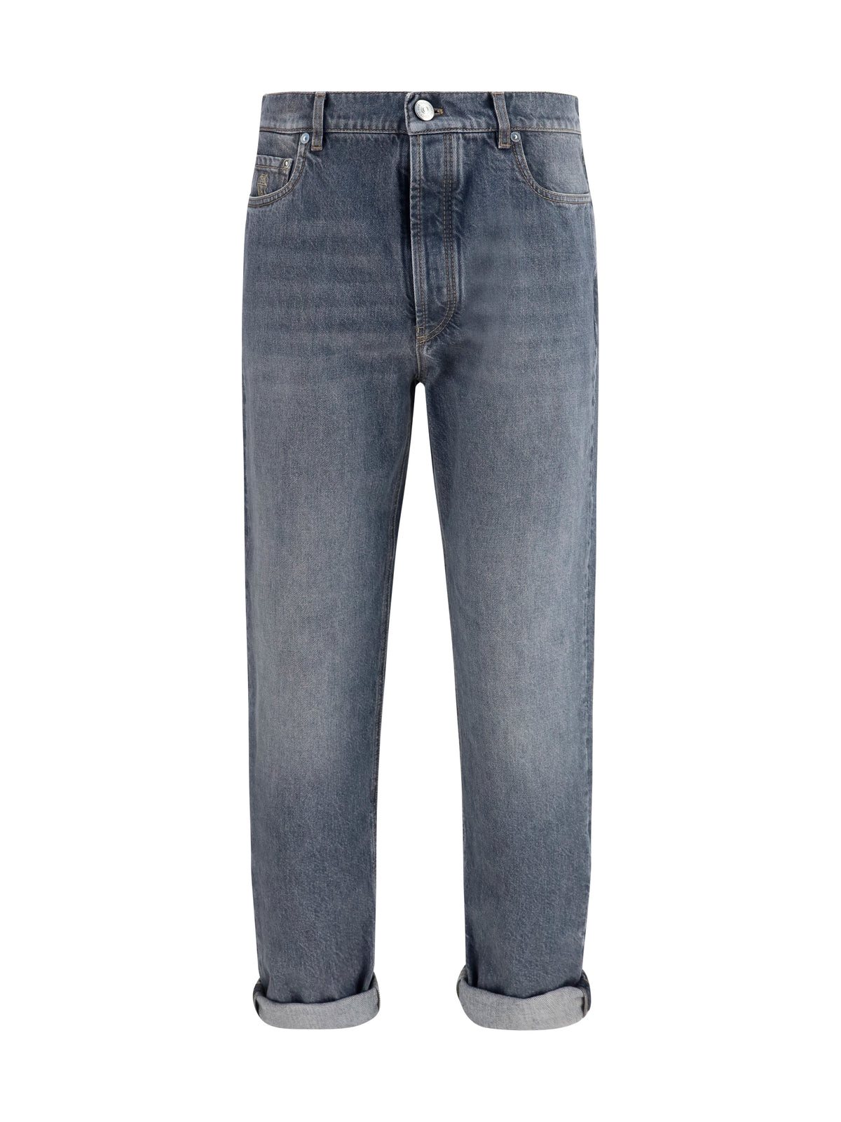 Brunello Cucinelli Straight-leg turn-up Jeans - Medium Grey