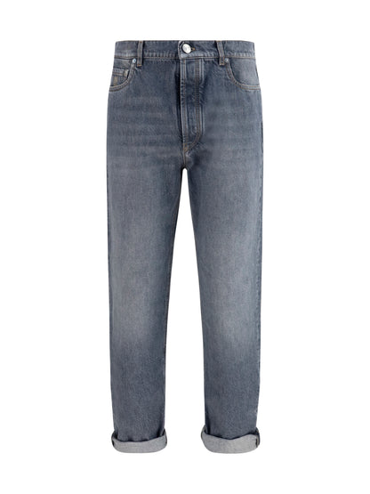 Brunello Cucinelli Straight-leg turn-up Jeans - Medium Grey
