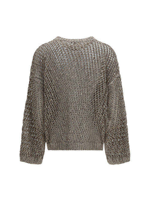 Brunello Cucinelli Dazzling Chiné silk and linen open-knit Sweater - Pietra+Marrone