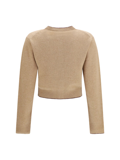 Chloé Fitted logo Cardigan in wool and cashmere - Bleached Brown