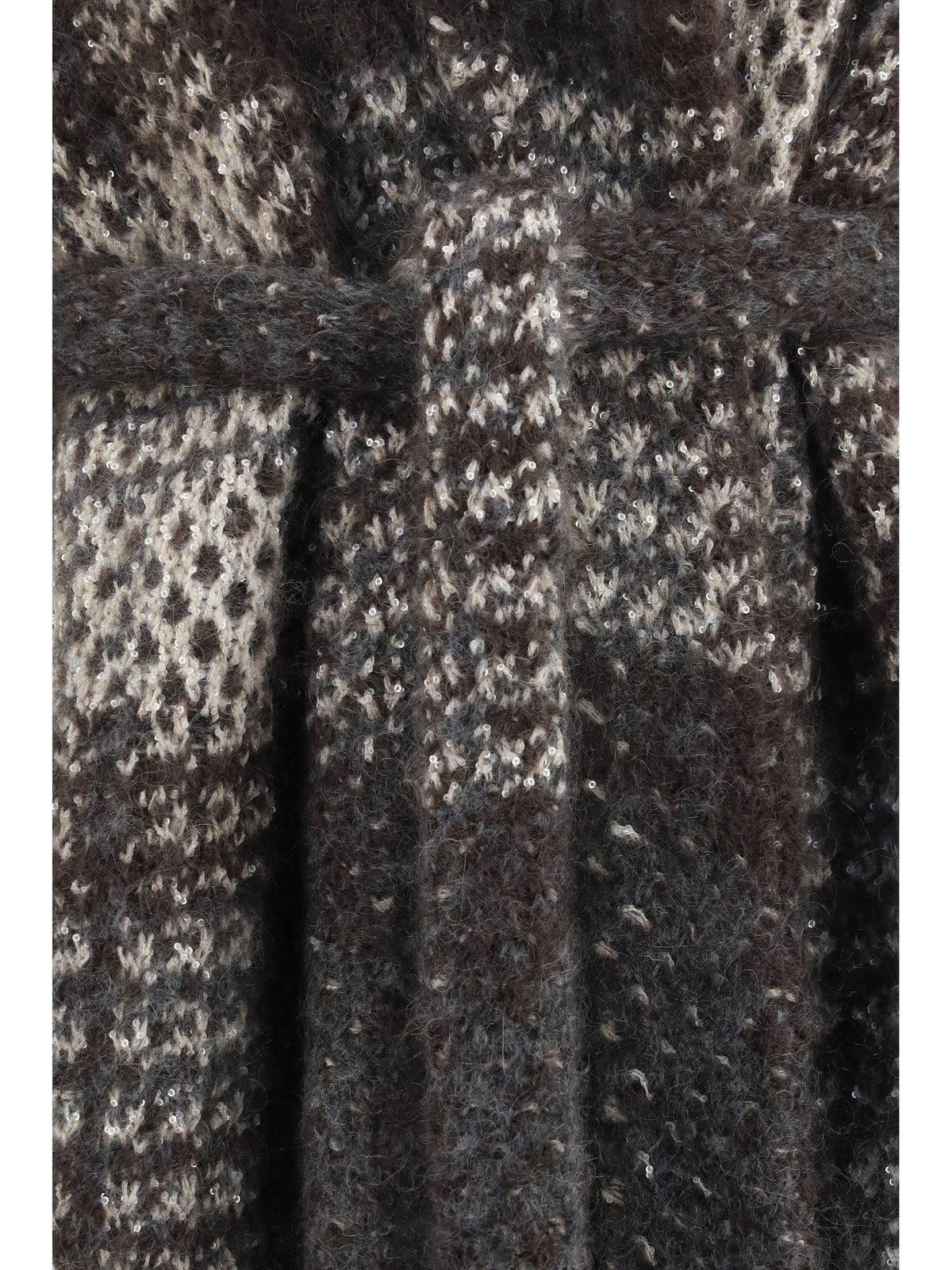 Brunello Cucinelli Macrocheck mohair blend Coat with belt - Ivory/Piombo/Anthracite