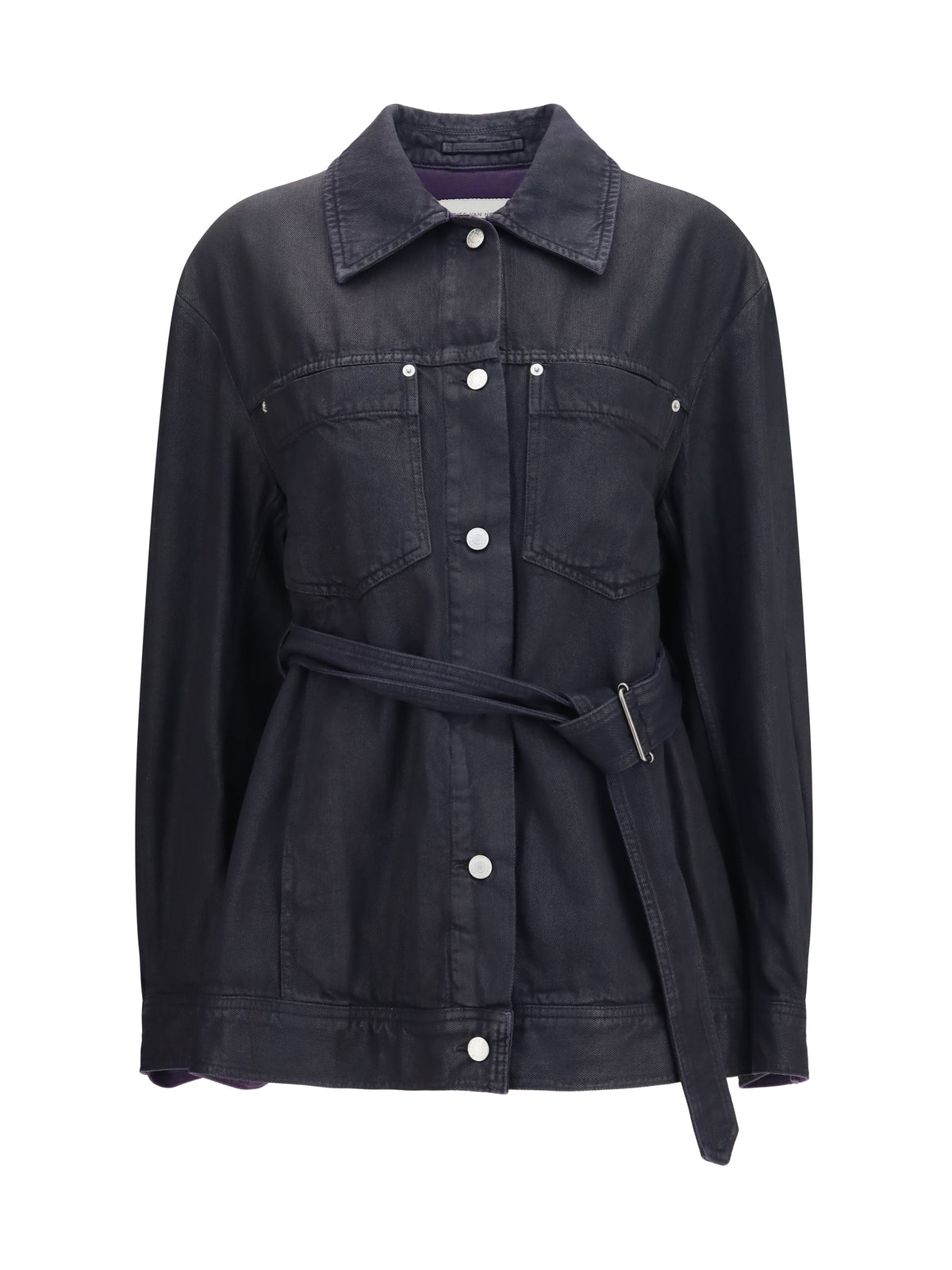Dries Van Noten Cropped cotton Jacket with belt - Black