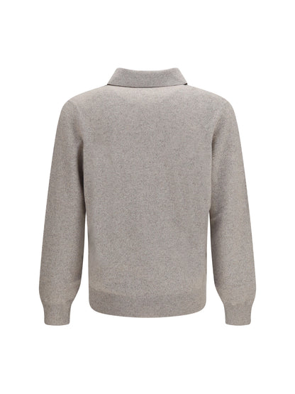 Brunello Cucinelli Mouliné cashmere knit Polo - Roccia+Ciottolo