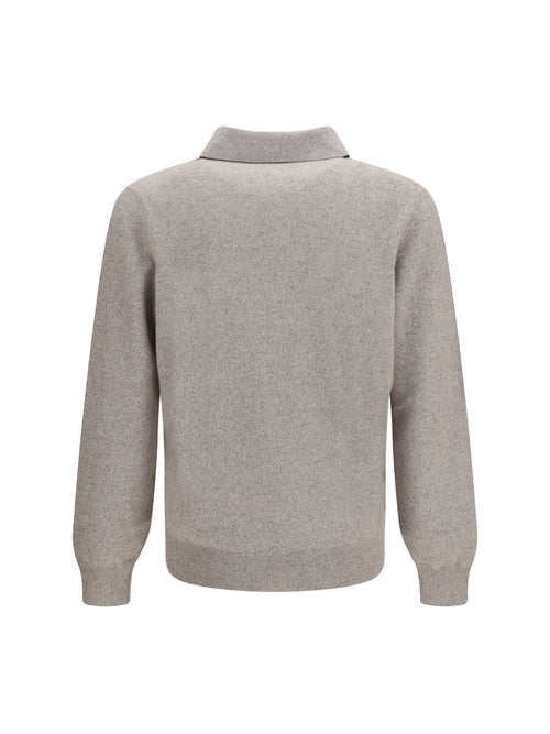 Brunello Cucinelli Mouliné cashmere knit Polo - Roccia+Ciottolo