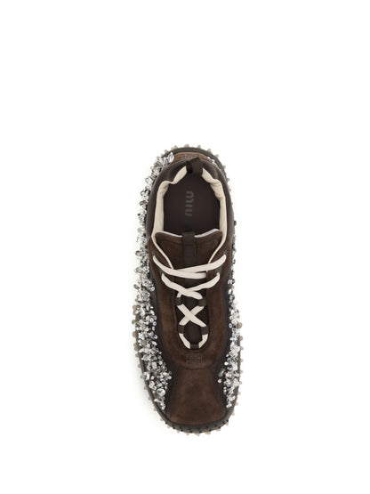 Miu Miu Suede and technical fabric Sneakers with crystals - Moro