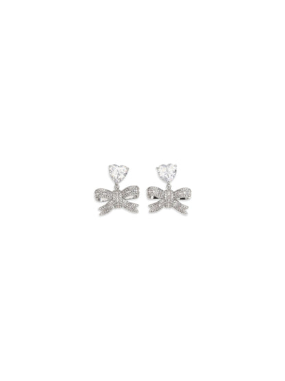SELF-PORTRAIT Heart-shaped crystal bow drop Earrings