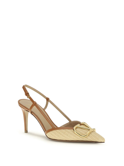 VALENTINO GARAVANI VLogo Signature raffia slingback Pumps