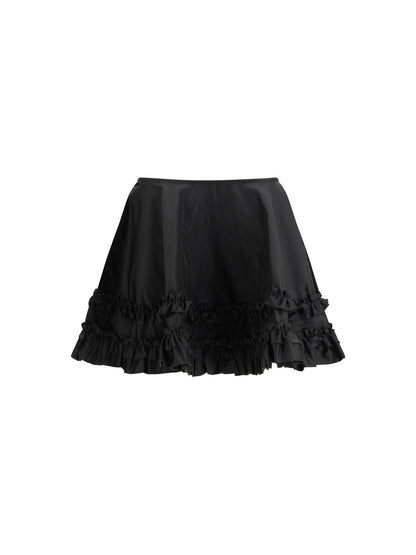 Ganni Duchesse Nylon Mini Frill Skirt - Black