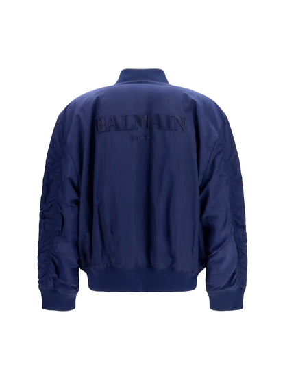 Balmain Nylon Bomber Jacket with embroidered back logo - Bleu