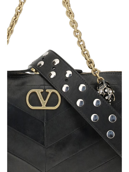 Valentino Garavani Panthea Chevron medium Shoulder Bag r - Black