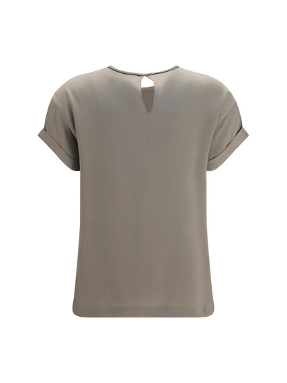 Brunello Cucinelli Silk Blouse with monili chain - Rosemary