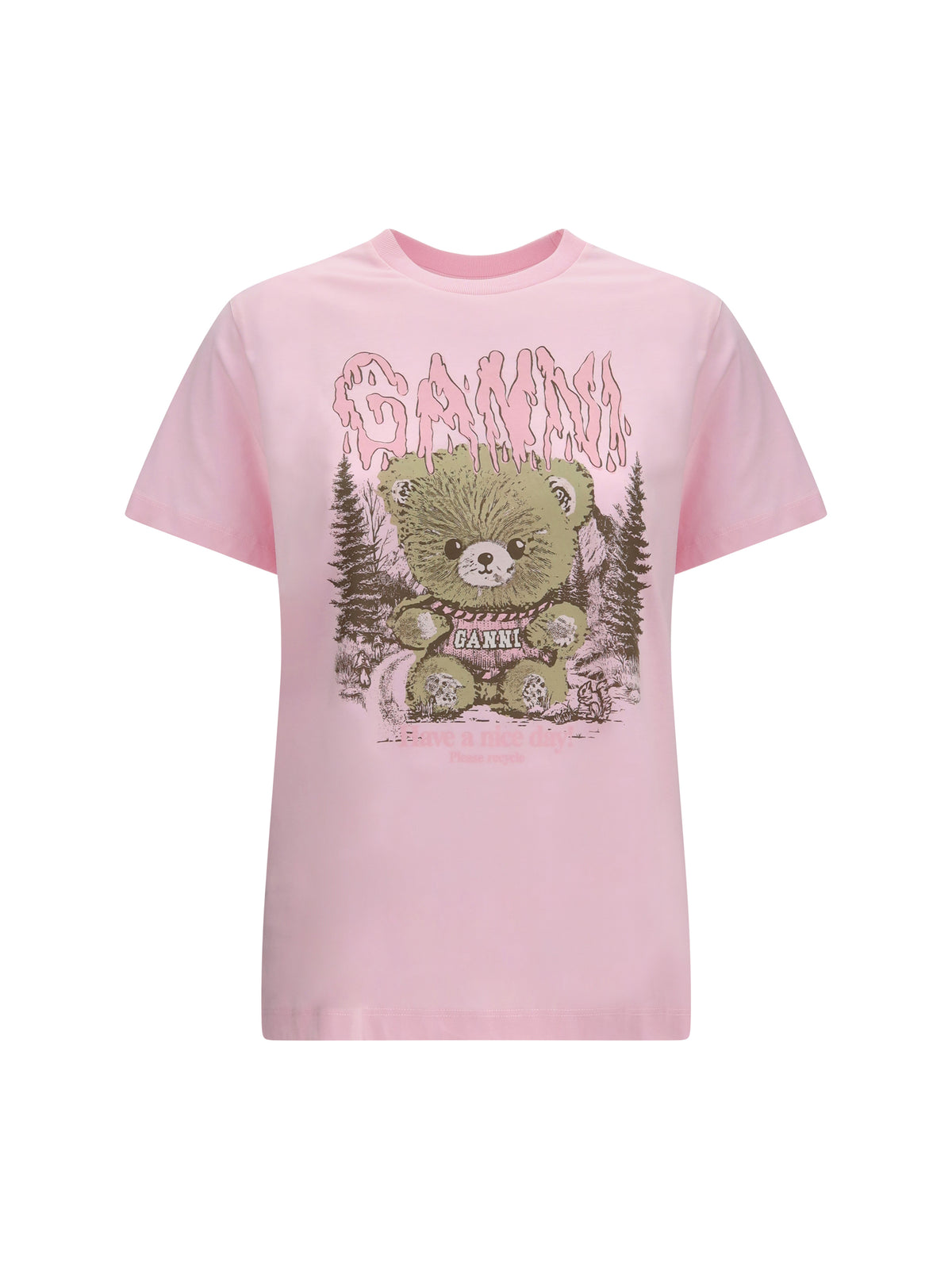 Ganni Teddy Forest cotton T-shirt - Chalk Pink