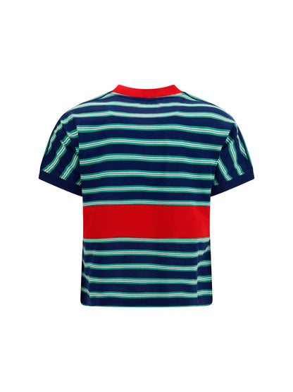 Versace Striped cotton T-shirt - Ink + Grass Green + White