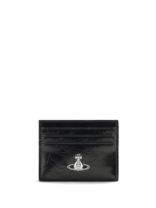 Vivienne Westwood Leather Card Holder with Orb logo - Black