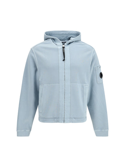 C.P. COMPANY Cotton diagonal fleece zip hooded Sweatshirt