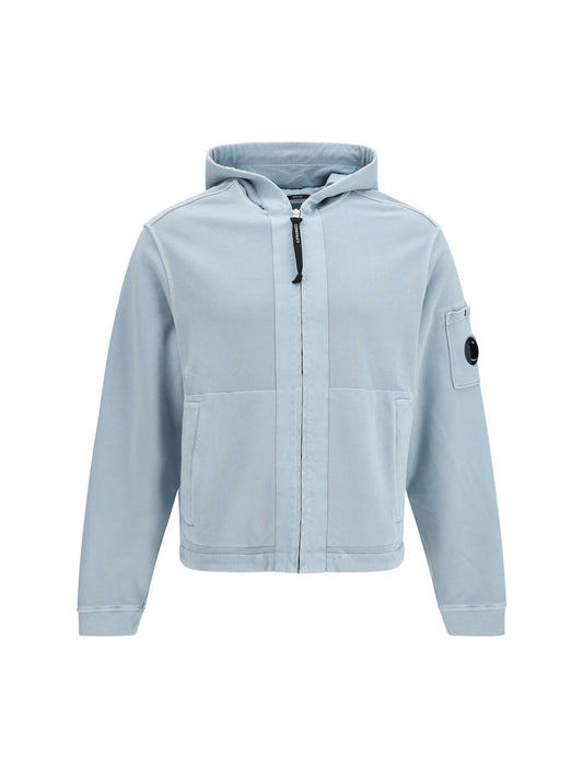 C.P. COMPANY Cotton diagonal fleece zip hooded Sweatshirt