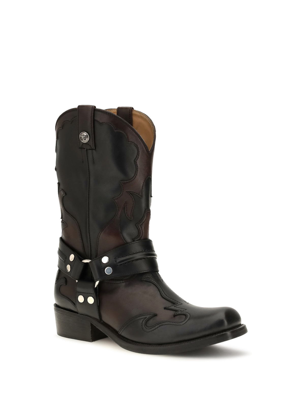 Versace Sylvester leather Cowboy Boots - Black + Burgundy + Palladium
