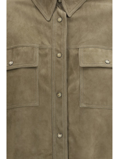 BRUNELLO CUCINELLI Leather Shirt with chest pockets