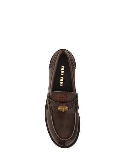 Miu Miu Leather Loafers - Ebony