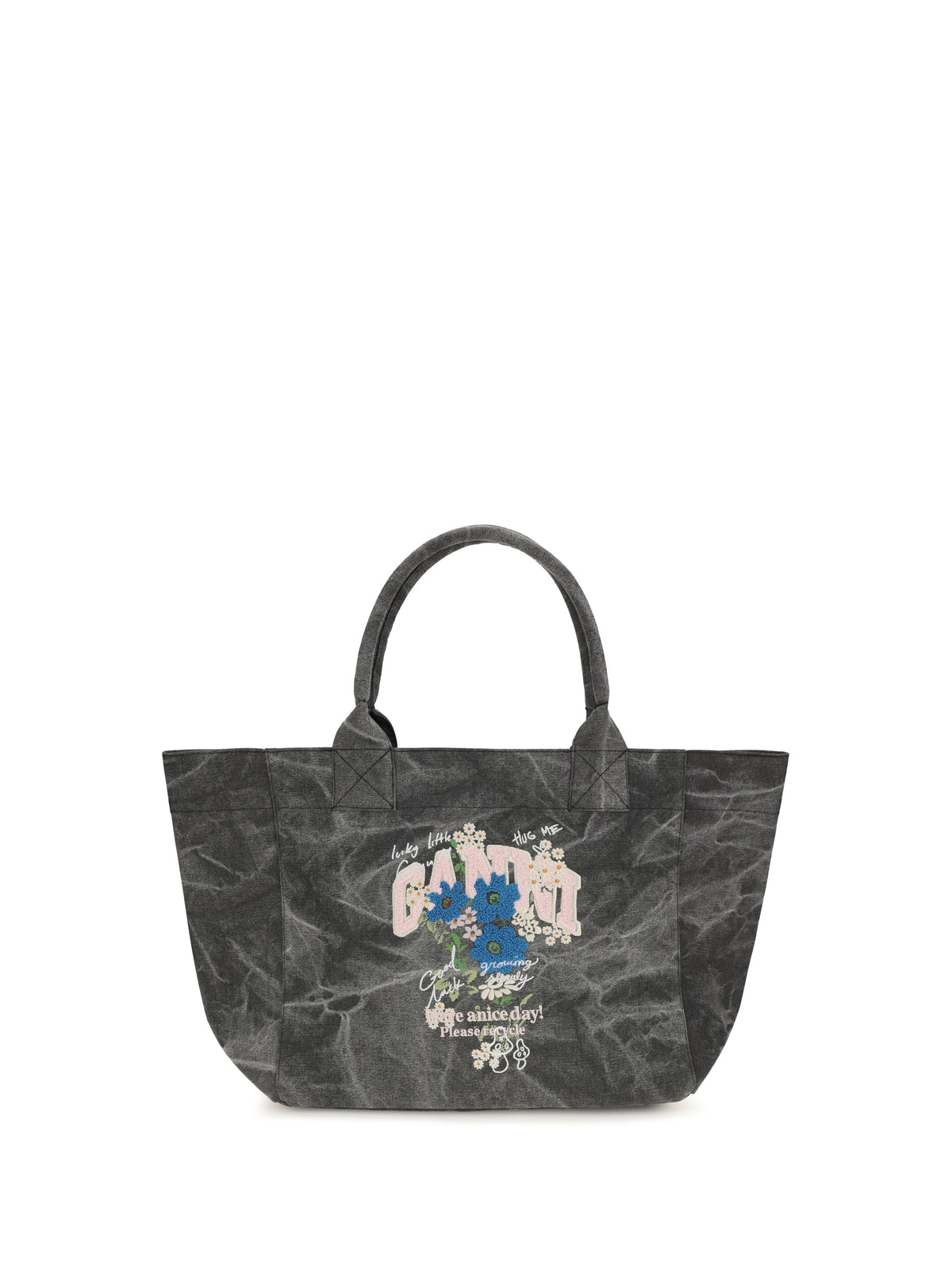 Ganni Medium trapeze flower-print Shopping Bag - Phantom
