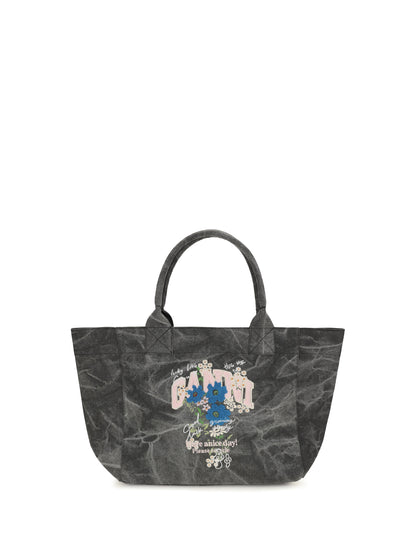 Ganni Medium trapeze flower-print Shopping Bag - Phantom