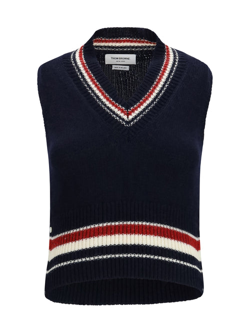 Thom Browne Hector striped V-neck Vest - Navy