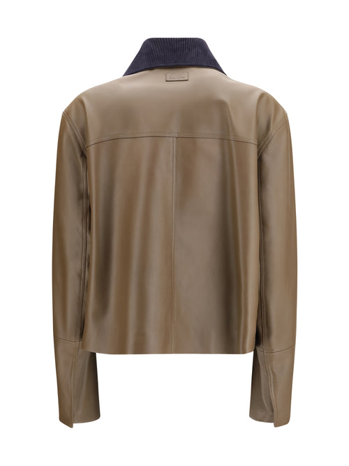 Loewe Cropped nappa Leather Jacket - Khaki Green