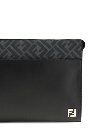 FENDI Leather FF canvas Pouch