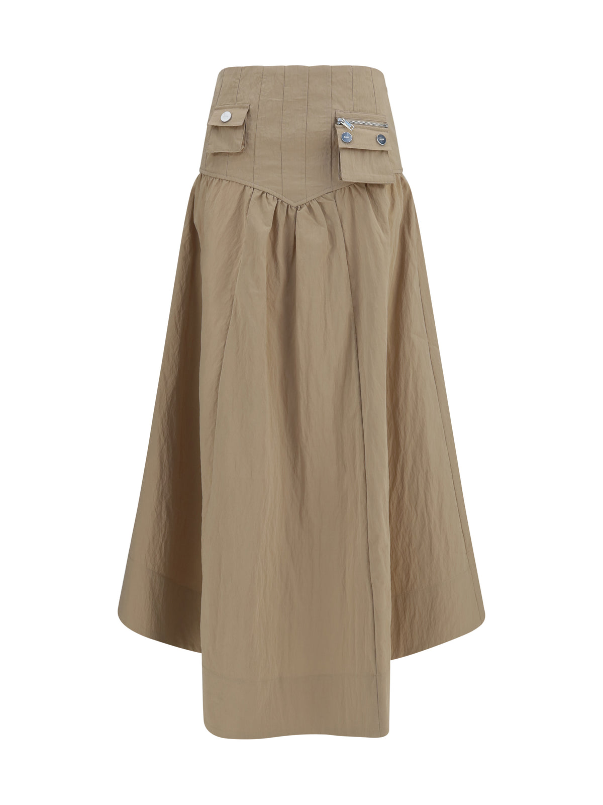Ganni Corset-detail and ruched midi Skirt - Warm Sand