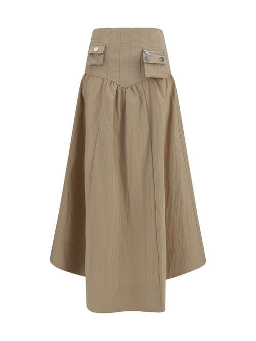 Ganni Corset-detail and ruched midi Skirt - Warm Sand