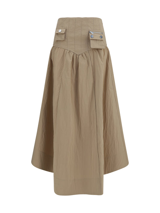 Ganni Corset-detail and ruched midi Skirt - Warm Sand